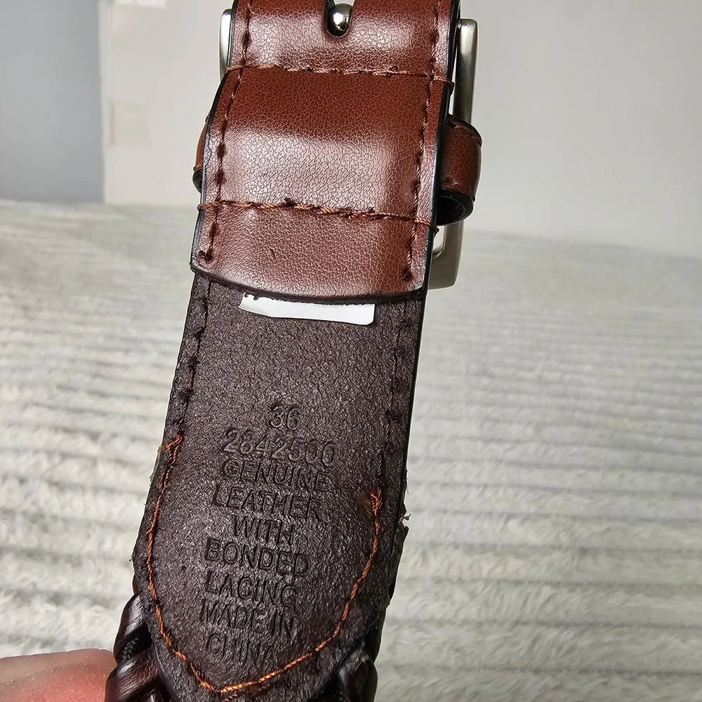 Mens Woven Braided Leather Belt Size 36 Brown Classic Preppy Professional